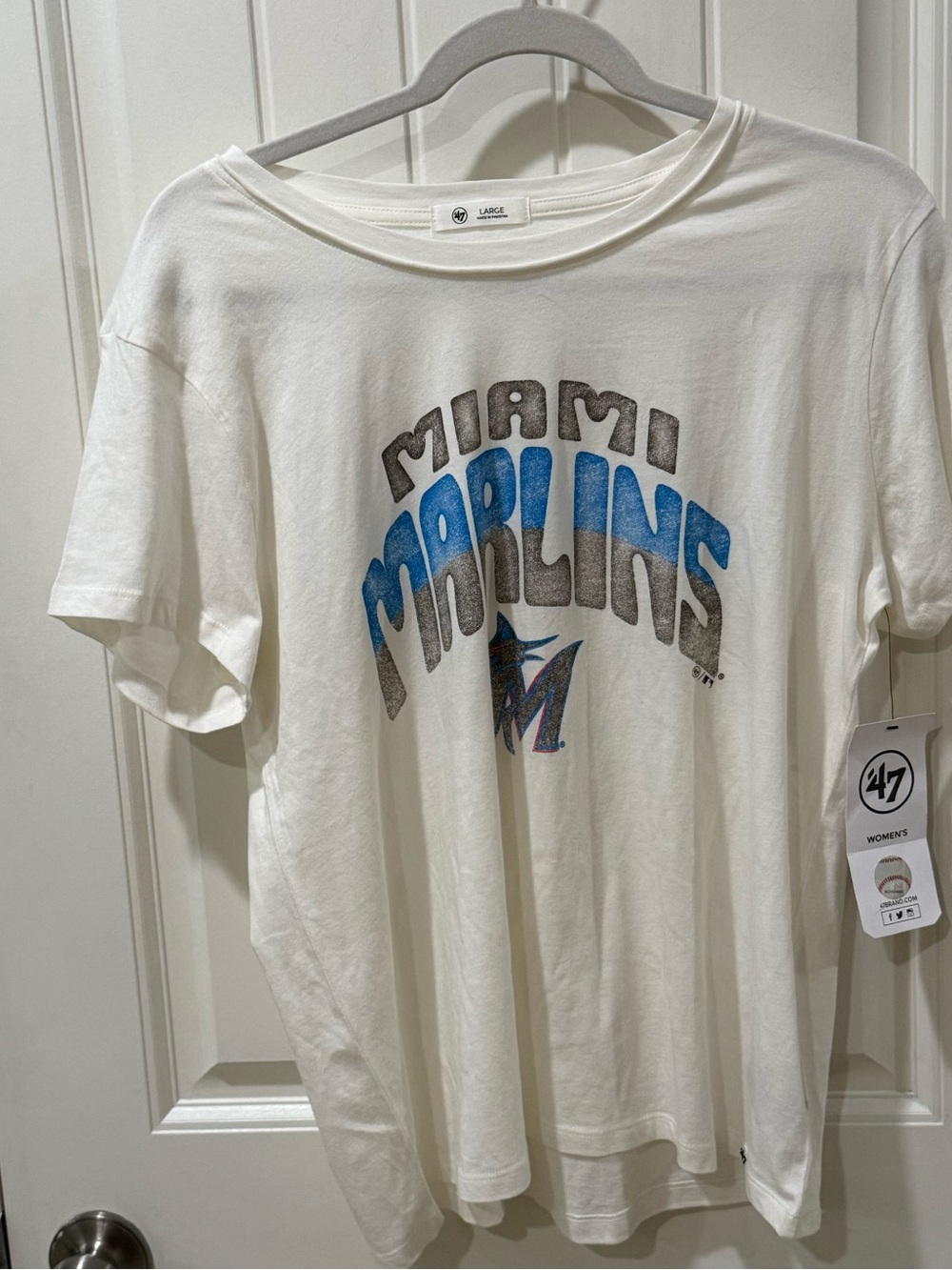 47 Women's Tee - White with Black Logo Tag - Picture 2 of 11